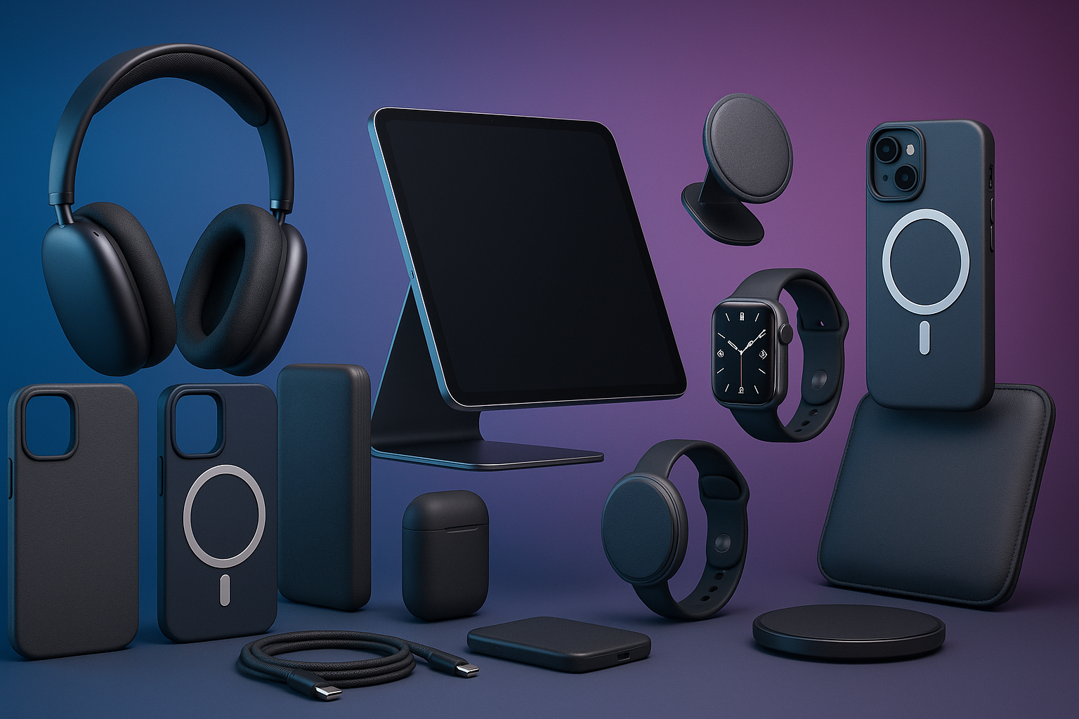 create an image with different technology accessories for the cover of a store